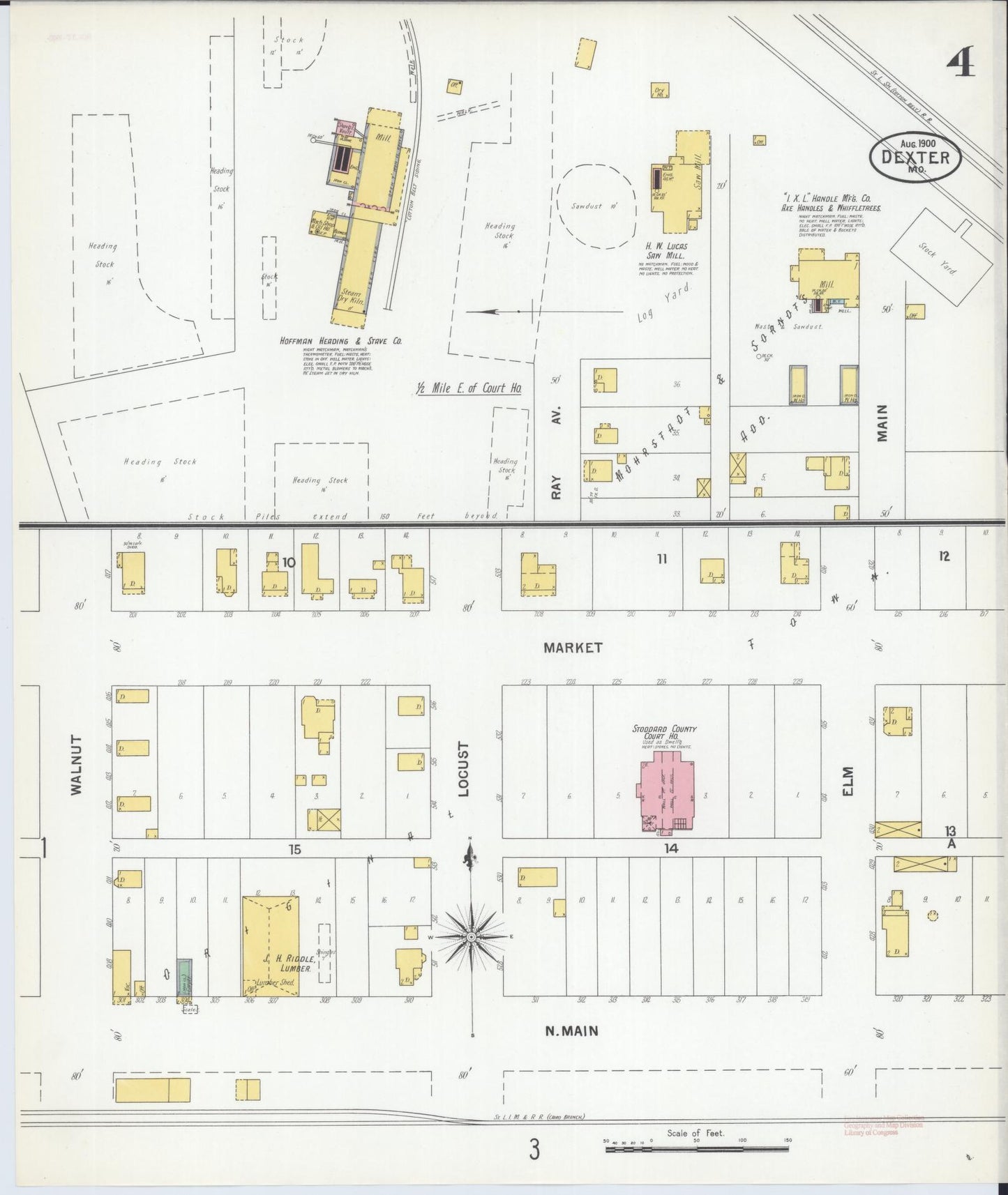 Sanborn Fire Insurance Map from Dexter, Stoddard County, Missouri (1900), Sheet #0004 - Complete Map Set gallery image, historic Sanborn map, vintage wall art, Missouri Missouri