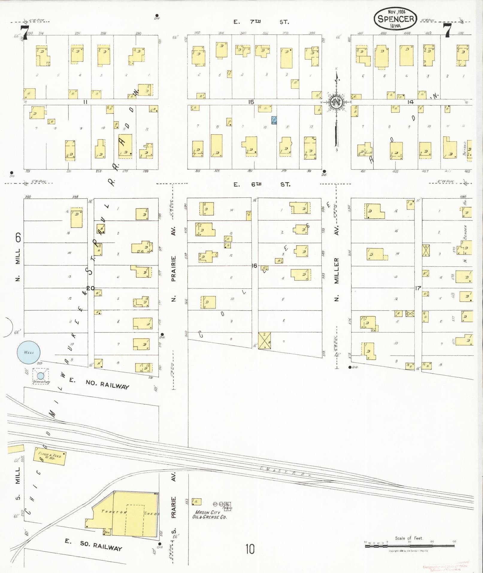 Sanborn Fire Insurance Map from Spencer, Clay County, Iowa (1924), Sheet #0007 - Historic Sanborn Fire Insurance Map Print, vintage old map wall art