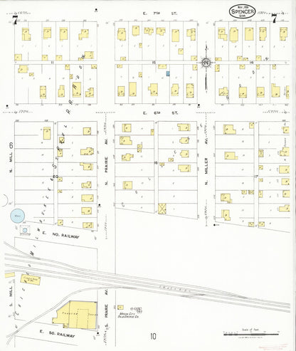 Sanborn Fire Insurance Map from Spencer, Clay County, Iowa (1924), Sheet #0007 - Historic Sanborn Fire Insurance Map Print, vintage old map wall art