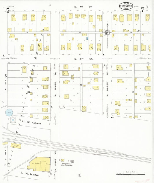 Sanborn Fire Insurance Map from Spencer, Clay County, Iowa (1924), Sheet #0007 - Historic Sanborn Fire Insurance Map Print, vintage old map wall art
