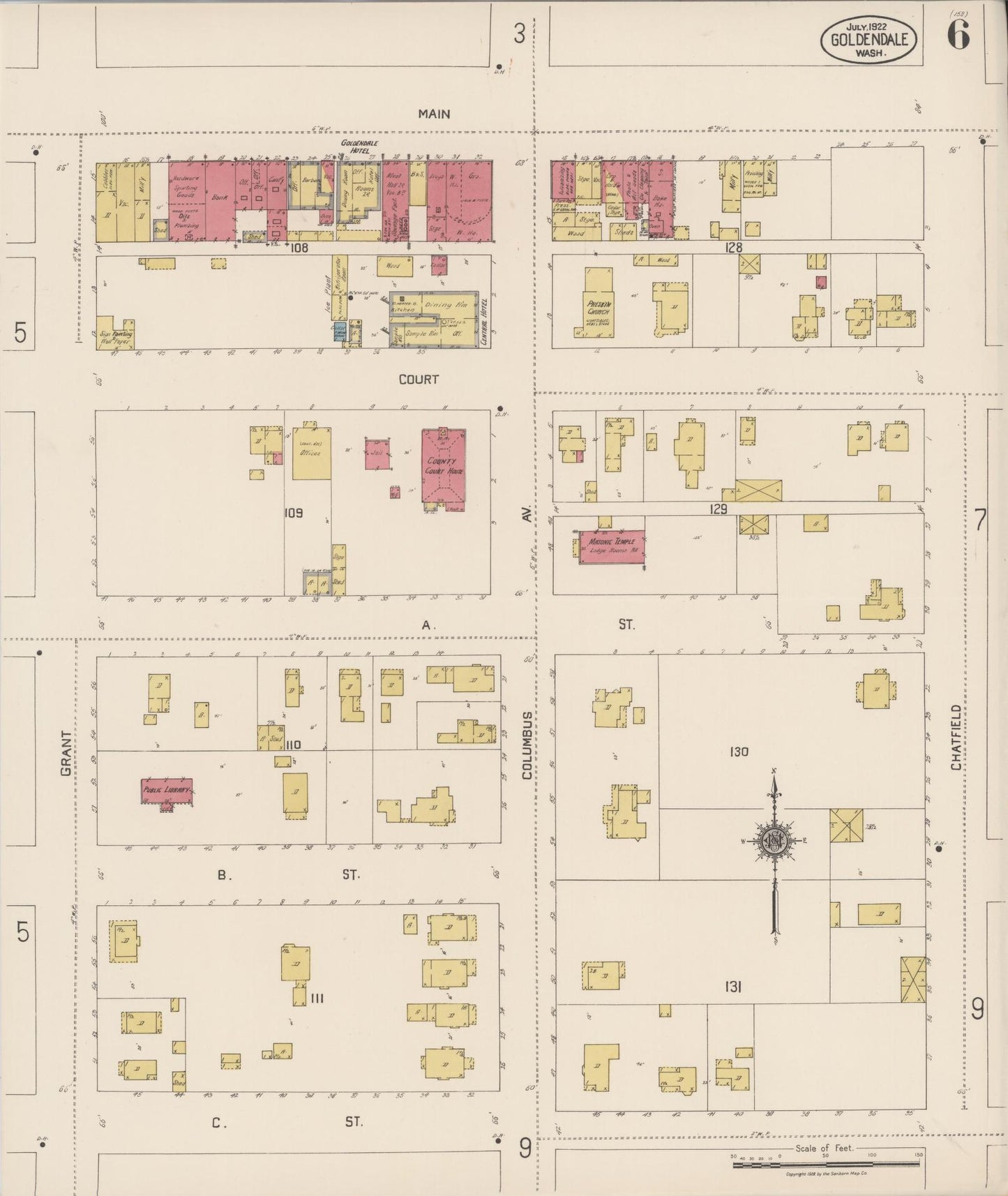 Sanborn Fire Insurance Map from Goldendale, Klickitat County, Washington (1922), Sheet #0006 - Complete Map Set gallery image, historic Sanborn map, vintage wall art, Washington Washington