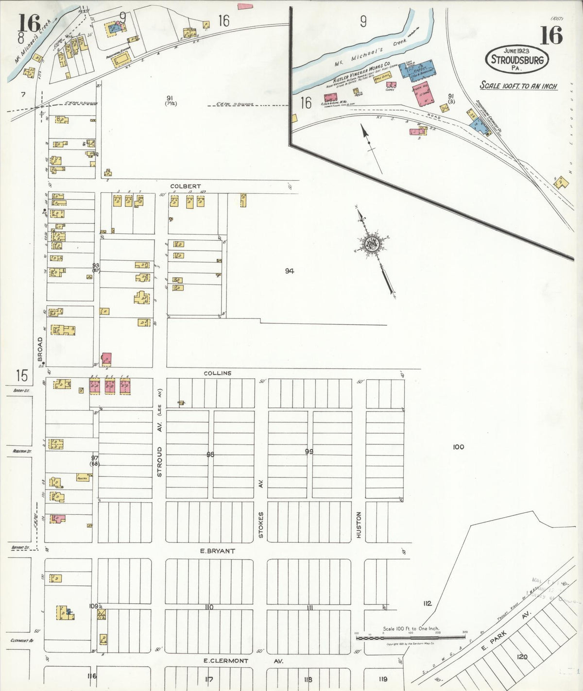 Sanborn Fire Insurance Map from Stroudsburg, Monroe County, Pennsylvania (1923), Sheet #0016 - Historic Sanborn Fire Insurance Map Print, vintage old map wall art, antique decor, genealogy gift, Pennsylvania Pennsylvania map