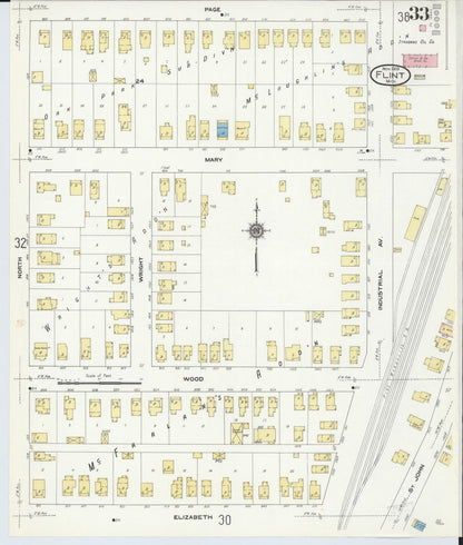 Sanborn Fire Insurance Map from Flint, Genesee County, Michigan (1909), Sheet #0033 - Historic Sanborn Fire Insurance Map Print, vintage old map wall art, antique decor, genealogy gift, Michigan Michigan map