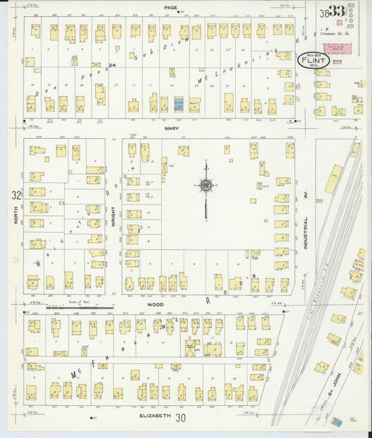 Sanborn Fire Insurance Map from Flint, Genesee County, Michigan (1909), Sheet #0033 - Historic Sanborn Fire Insurance Map Print, vintage old map wall art, antique decor, genealogy gift, Michigan Michigan map