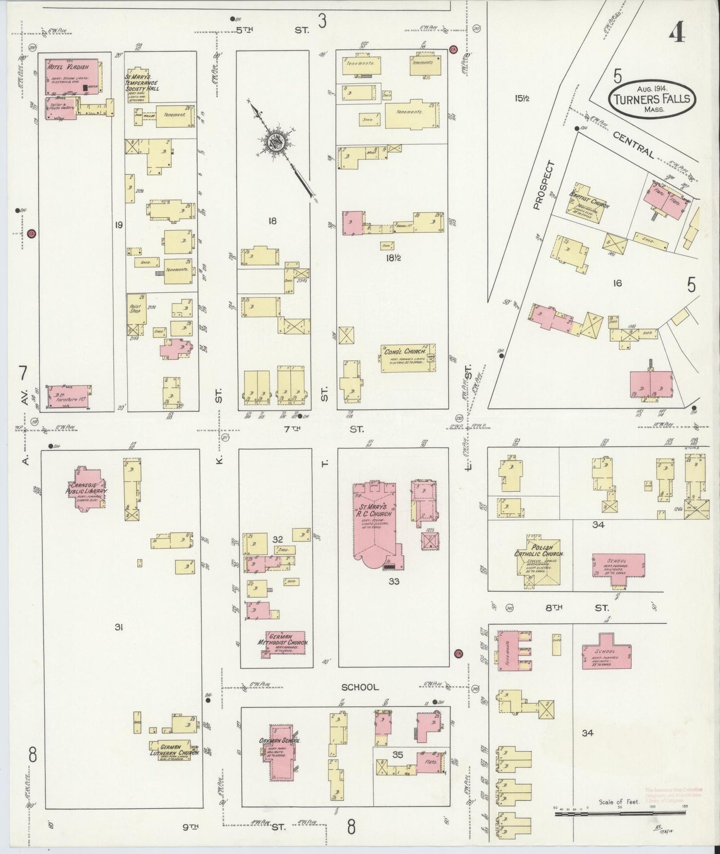Sanborn Fire Insurance Map from Turners Falls, Franklin County, Massachusetts (1914), Sheet #0004 - Complete Map Set gallery image, historic Sanborn map, vintage wall art, Massachusetts Massachusetts