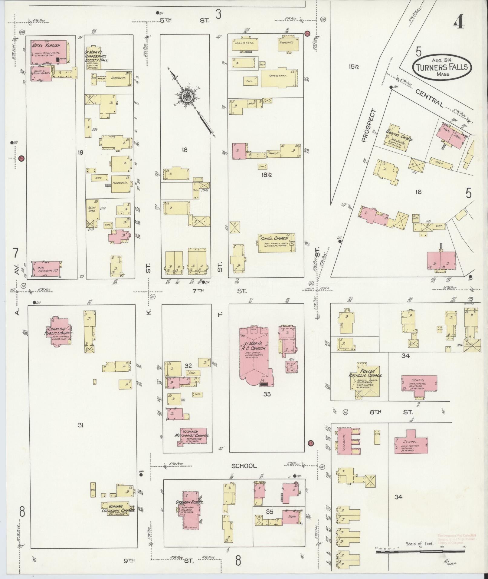 Sanborn Fire Insurance Map from Turners Falls, Franklin County, Massachusetts (1914), Sheet #0004 - Complete Map Set gallery image, historic Sanborn map, vintage wall art, Massachusetts Massachusetts