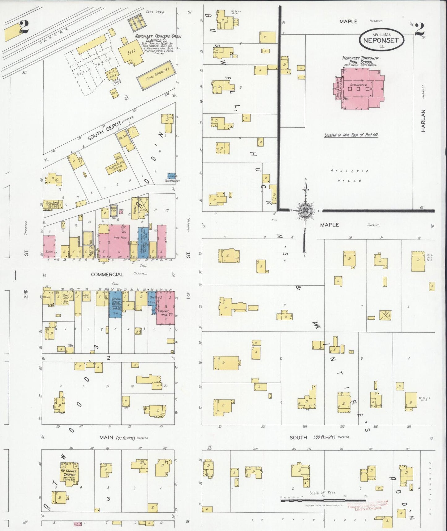 Sanborn Fire Insurance Map from Neponset, Bureau County, Illinois (1928), Sheet #0002 - Complete Map Set gallery image, historic Sanborn map, vintage wall art, Illinois Illinois