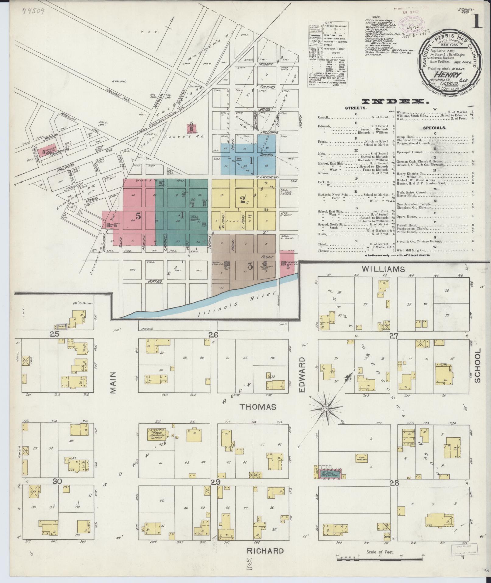 Sanborn Fire Insurance Map from Henry, Marshall County, Illinois (1893), Sheet #0001 - Historic Sanborn Fire Insurance Map Print, vintage old map wall art, antique decor, genealogy gift, Illinois Illinois map