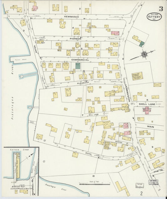 Sanborn Fire Insurance Map from Kittery, York County, Maine (1909), Sheet #0003 - Historic Sanborn Fire Insurance Map Print, vintage old map wall art, antique decor, genealogy gift, Maine Maine map