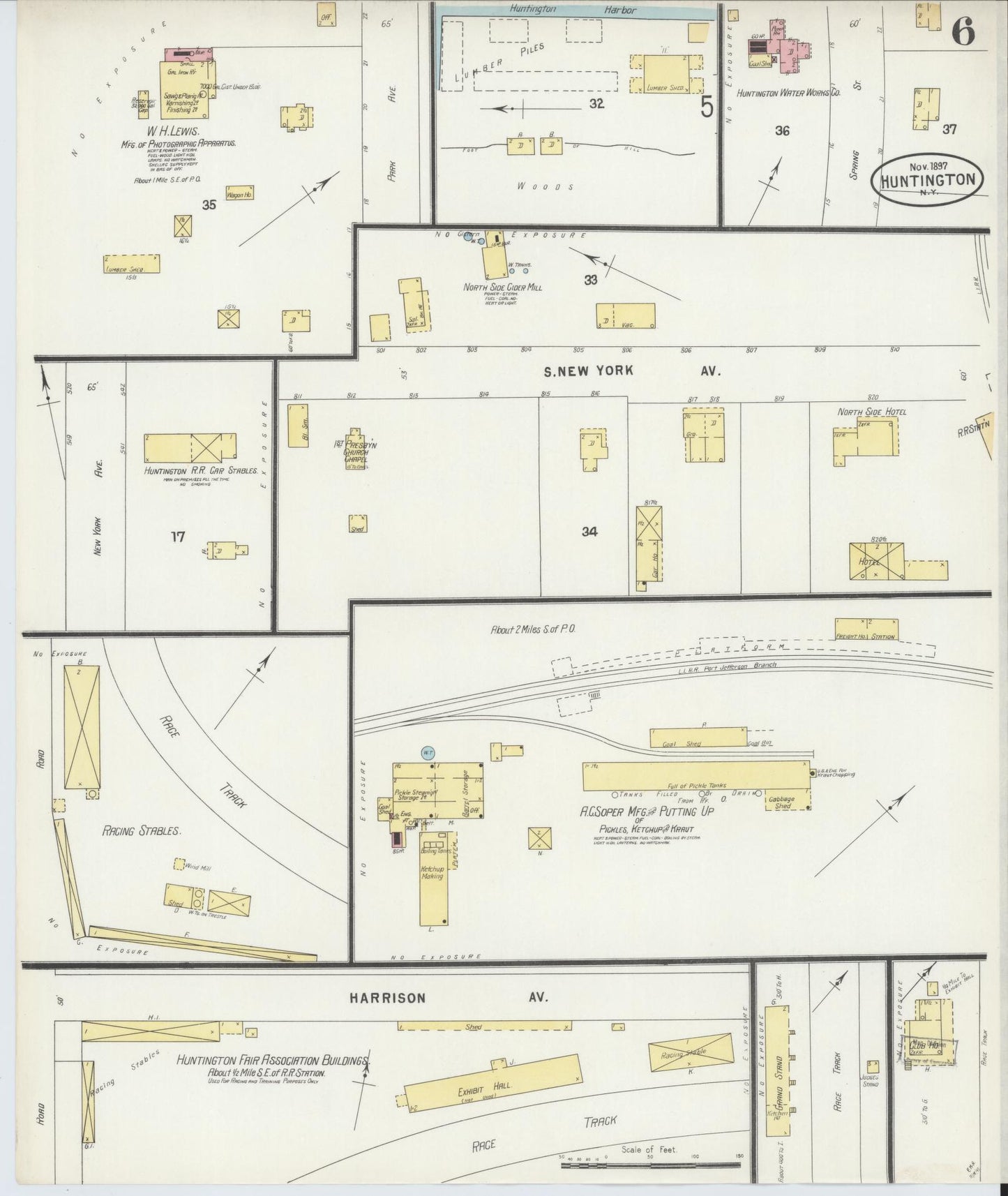 Sanborn Fire Insurance Map from Huntington, Suffolk County, New York (1897), Sheet #0006 - Historic Sanborn Fire Insurance Map Print, vintage old map wall art, antique decor, genealogy gift, New York New York map