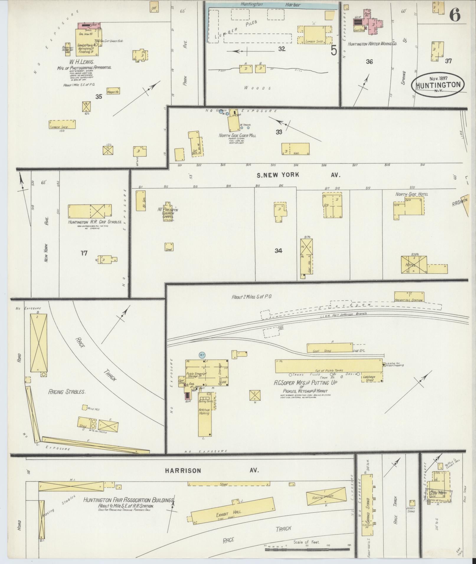 Sanborn Fire Insurance Map from Huntington, Suffolk County, New York (1897), Sheet #0006 - Historic Sanborn Fire Insurance Map Print, vintage old map wall art, antique decor, genealogy gift, New York New York map