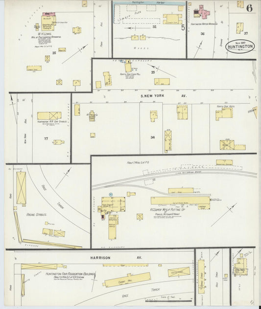 Sanborn Fire Insurance Map from Huntington, Suffolk County, New York (1897), Sheet #0006 - Historic Sanborn Fire Insurance Map Print, vintage old map wall art, antique decor, genealogy gift, New York New York map