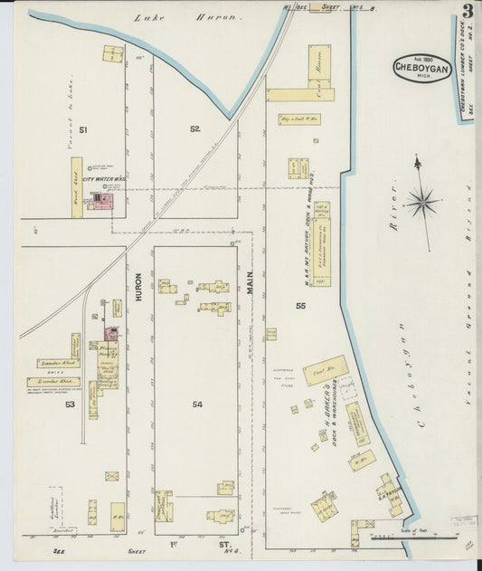 Sanborn Fire Insurance Map from Cheboygan, Cheboygan County, Michigan (1890), Sheet #0003 - Historic Sanborn Fire Insurance Map Print, vintage old map wall art, antique decor, genealogy gift, Michigan Michigan map