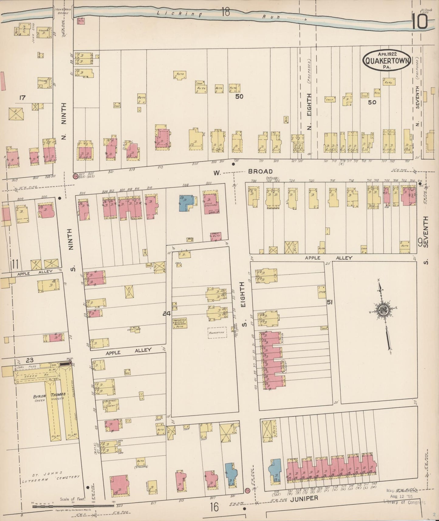 Sanborn Fire Insurance Map from Quakertown, Bucks County, Pennsylvania (1922), Sheet #0010 - Historic Sanborn Fire Insurance Map Print, vintage old map wall art, antique decor, genealogy gift, Pennsylvania Pennsylvania map