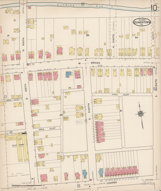 Sanborn Fire Insurance Map from Quakertown, Bucks County, Pennsylvania (1922), Sheet #0010 - Historic Sanborn Fire Insurance Map Print, vintage old map wall art, antique decor, genealogy gift, Pennsylvania Pennsylvania map