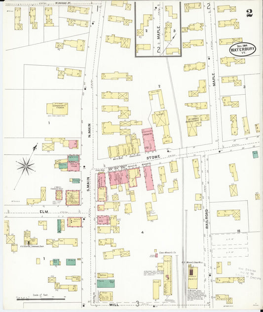 Sanborn Fire Insurance Map from Waterbury, Washington County, Vermont (1904), Sheet #0002 - Historic Sanborn Fire Insurance Map Print, vintage old map wall art, antique decor, genealogy gift, Vermont Vermont map