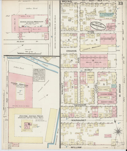 Sanborn Fire Insurance Map from Savannah, Chatham County, Georgia (1884), Sheet #0013 - Complete Map Set gallery image, historic Sanborn map, vintage wall art, Georgia Georgia