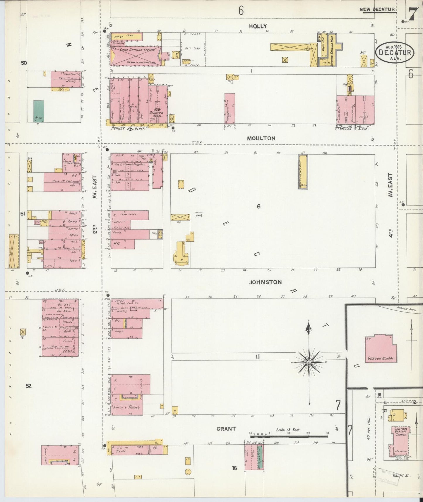 Sanborn Fire Insurance Map from Decatur, Morgan County, Alabama (1903), Sheet #0007 - Complete Map Set gallery image, historic Sanborn map, vintage wall art, Alabama Alabama