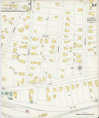 Sanborn Fire Insurance Map from Wakefield, Middlesex County, Massachusetts (1903), Sheet #0010 - Historic Sanborn Fire Insurance Map Print, vintage old map wall art, antique decor, genealogy gift, Massachusetts Massachusetts map