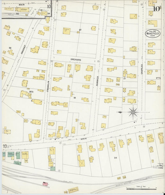 Sanborn Fire Insurance Map from Wakefield, Middlesex County, Massachusetts (1903), Sheet #0010 - Historic Sanborn Fire Insurance Map Print, vintage old map wall art, antique decor, genealogy gift, Massachusetts Massachusetts map