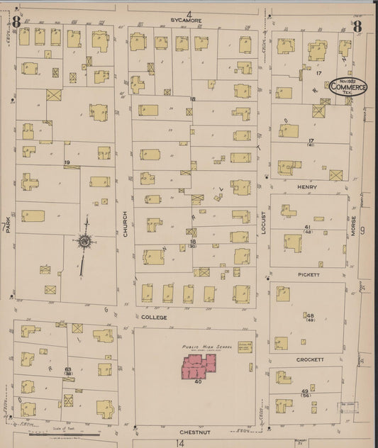Sanborn Fire Insurance Map from Commerce, Hunt County, Texas (1922), Sheet #0008 - Historic Sanborn Fire Insurance Map Print, vintage old map wall art, antique decor, genealogy gift, Texas Texas map