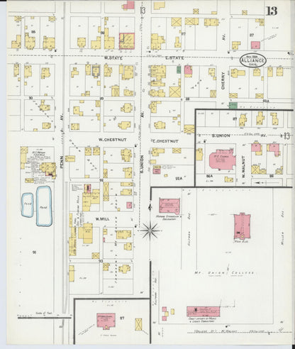 Sanborn Fire Insurance Map from Alliance, Stark County, Ohio (1904), Sheet #0013 - Complete Map Set gallery image, historic Sanborn map, vintage wall art, Ohio Ohio