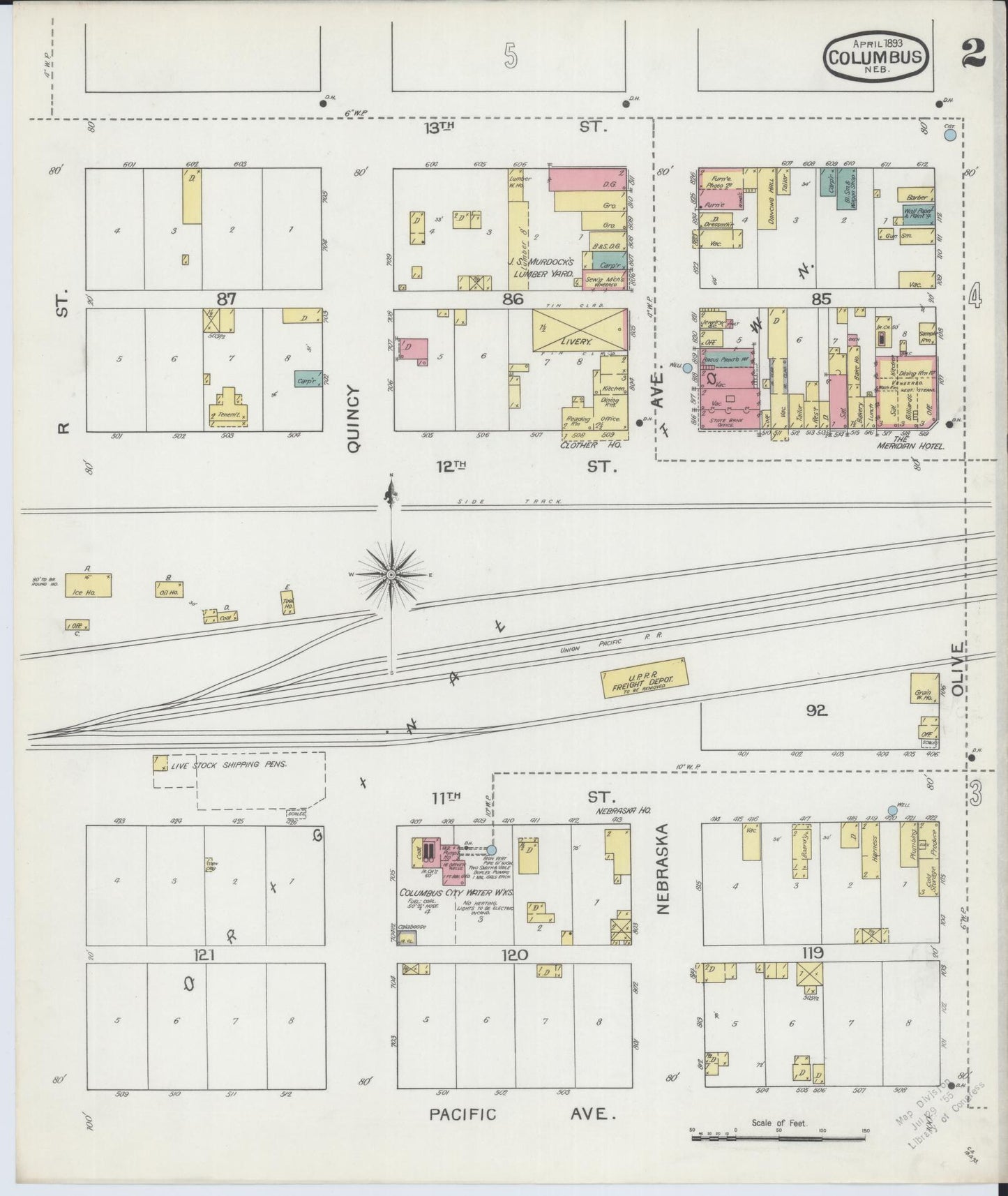 Sanborn Fire Insurance Map from Columbus, Platte County, Nebraska (1893), Sheet #0002 - Historic Sanborn Fire Insurance Map Print, vintage old map wall art, antique decor, genealogy gift, Nebraska Nebraska map