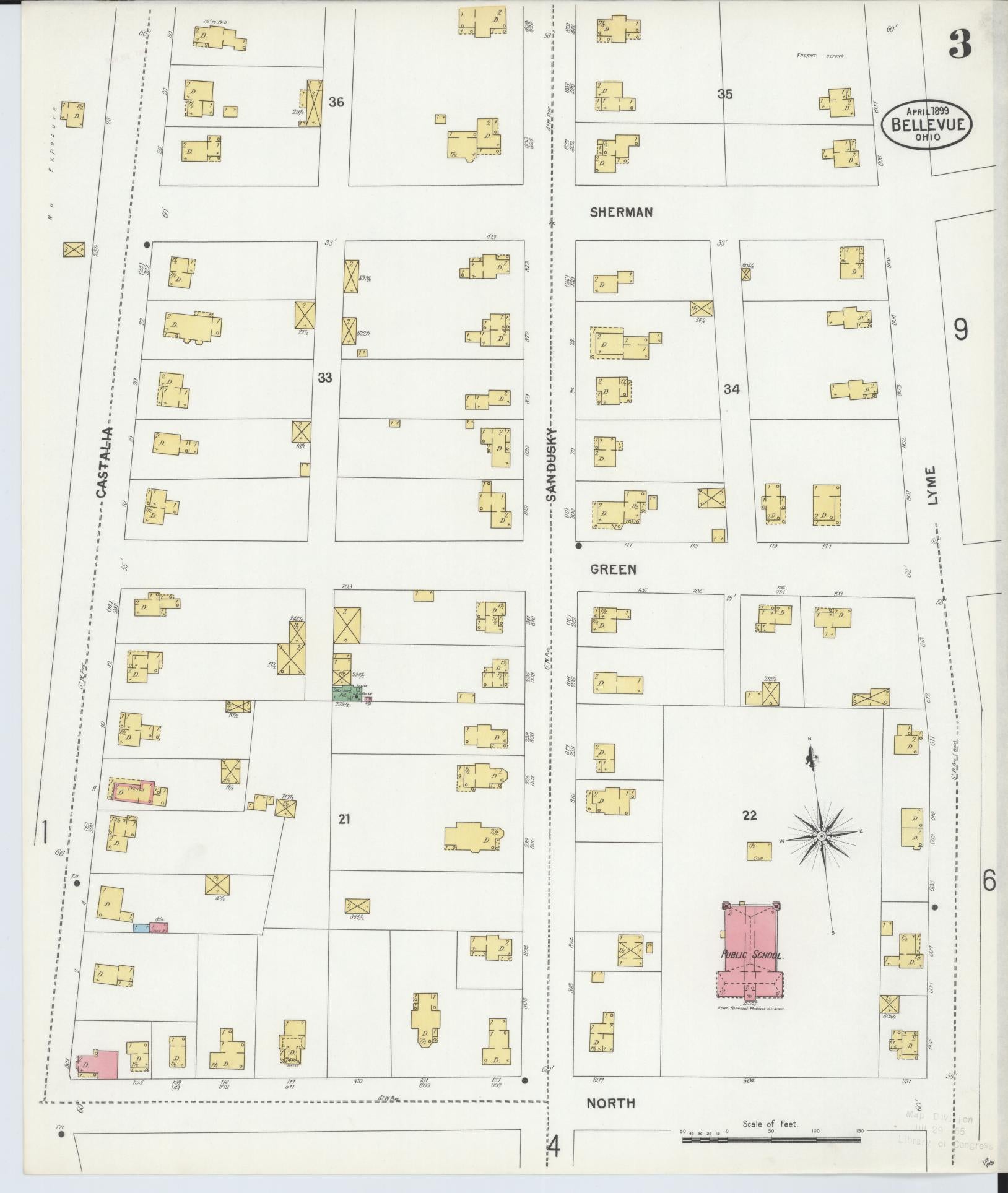 Sanborn Fire Insurance Map from Bellevue, Huron And Sandusky County, Ohio (1899), Sheet #0003 - Complete Map Set gallery image, historic Sanborn map, vintage wall art, Ohio Ohio