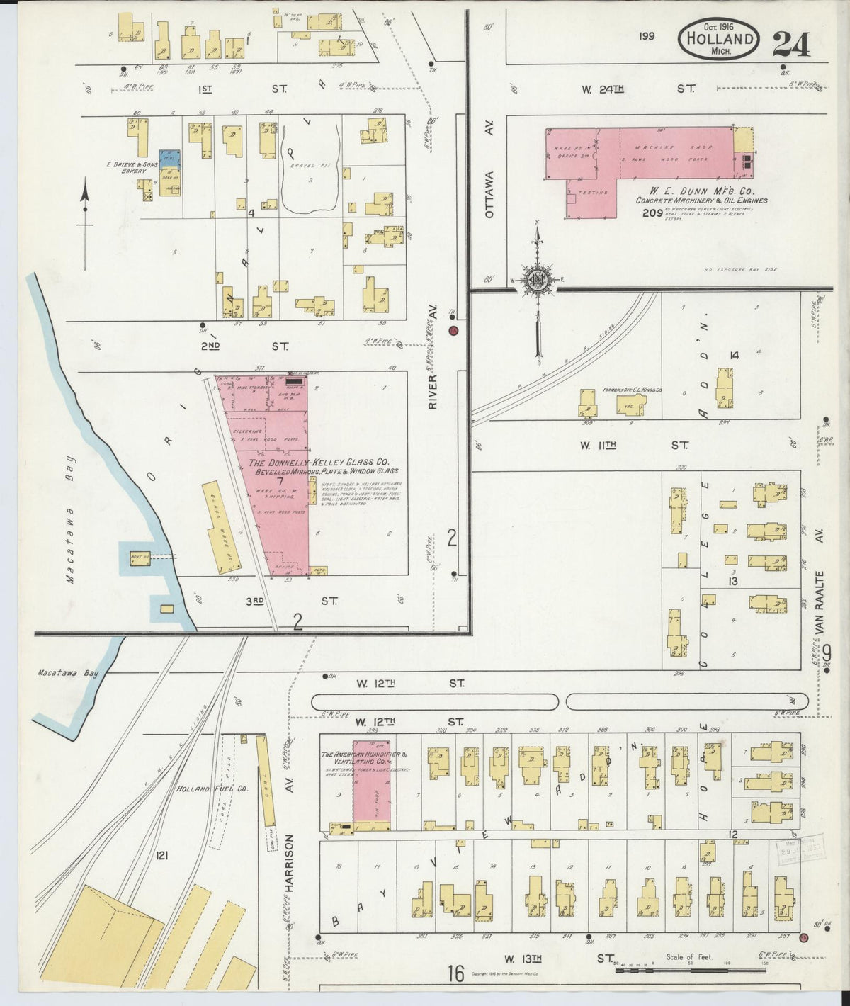 Sanborn Fire Insurance Map from Holland, Ottawa County, Michigan (1916), Sheet #0024 - Historic Sanborn Fire Insurance Map Print, vintage old map wall art, antique decor, genealogy gift, Michigan Michigan map