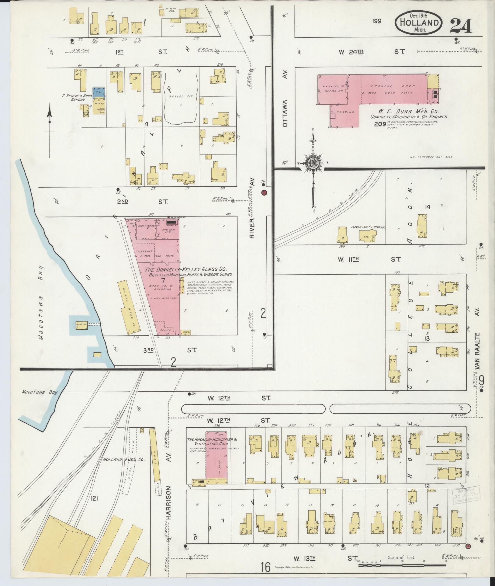 Sanborn Fire Insurance Map from Holland, Ottawa County, Michigan (1916), Sheet #0024 - Historic Sanborn Fire Insurance Map Print, vintage old map wall art, antique decor, genealogy gift, Michigan Michigan map