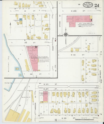 Sanborn Fire Insurance Map from Holland, Ottawa County, Michigan (1916), Sheet #0024 - Historic Sanborn Fire Insurance Map Print, vintage old map wall art, antique decor, genealogy gift, Michigan Michigan map
