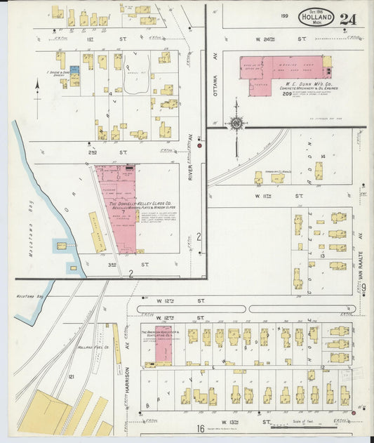 Sanborn Fire Insurance Map from Holland, Ottawa County, Michigan (1916), Sheet #0024 - Historic Sanborn Fire Insurance Map Print, vintage old map wall art, antique decor, genealogy gift, Michigan Michigan map