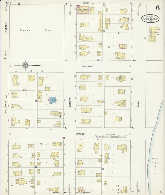 Sanborn Fire Insurance Map from Lake Geneva, Walworth County, Wisconsin (1912), Sheet #0006 - Historic Sanborn Fire Insurance Map Print, vintage old map wall art, antique decor, genealogy gift, Wisconsin Wisconsin map
