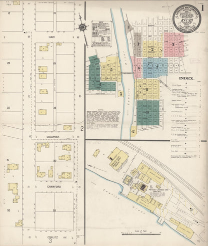 Sanborn Fire Insurance Map from Kelso, Cowlitz County, Washington (1912), Sheet #0001 - Complete Map Set gallery image, historic Sanborn map, vintage wall art, Washington Washington