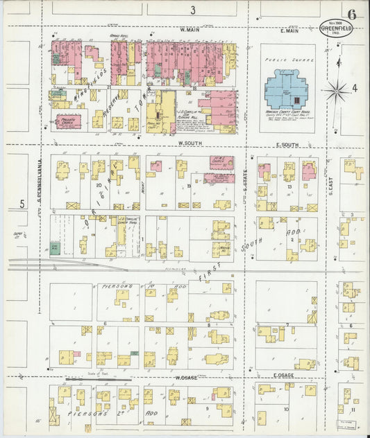 Sanborn Fire Insurance Map from Greenfield, Hancock County, Indiana (1900), Sheet #0006 - Historic Sanborn Fire Insurance Map Print, vintage old map wall art, antique decor, genealogy gift, Indiana Indiana map