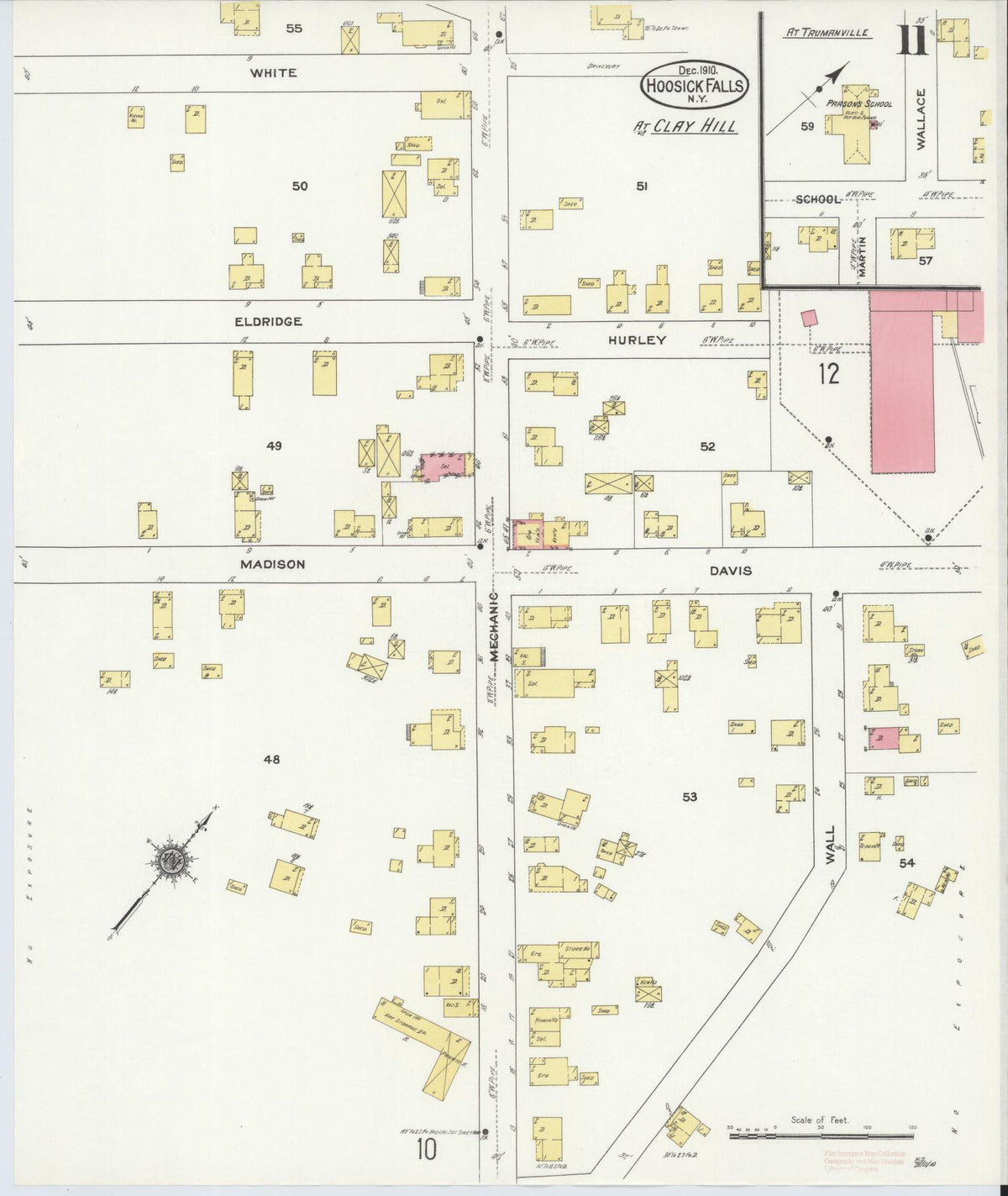 Sanborn Fire Insurance Map from Hoosick Falls, Rensselaer County, New York (1910), Sheet #0011 - Complete Map Set gallery image, historic Sanborn map, vintage wall art, New York New York