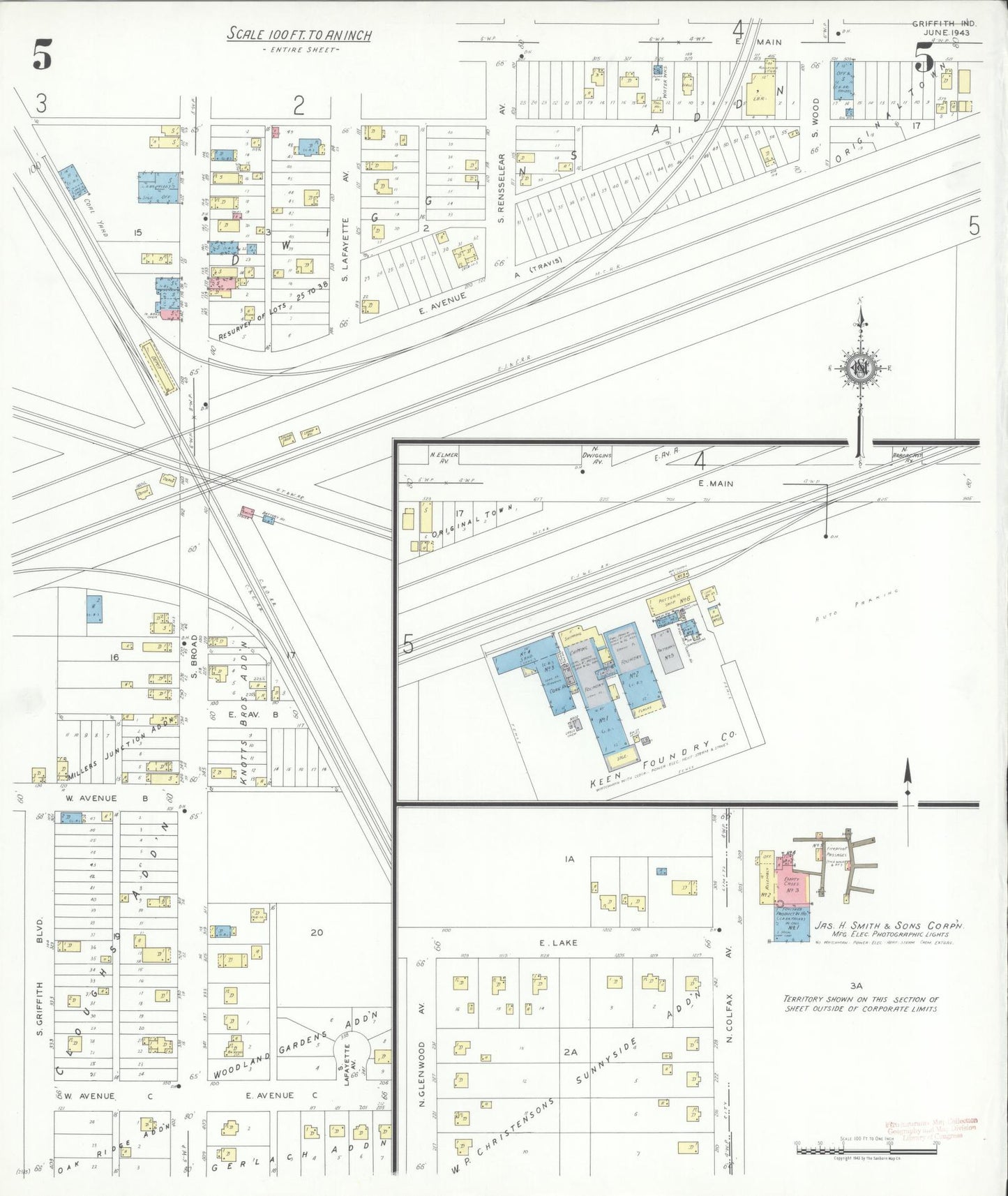 Sanborn Fire Insurance Map from Griffith, Lake County, Indiana (1943), Sheet #0005 - Complete Map Set gallery image, historic Sanborn map, vintage wall art, Indiana Indiana