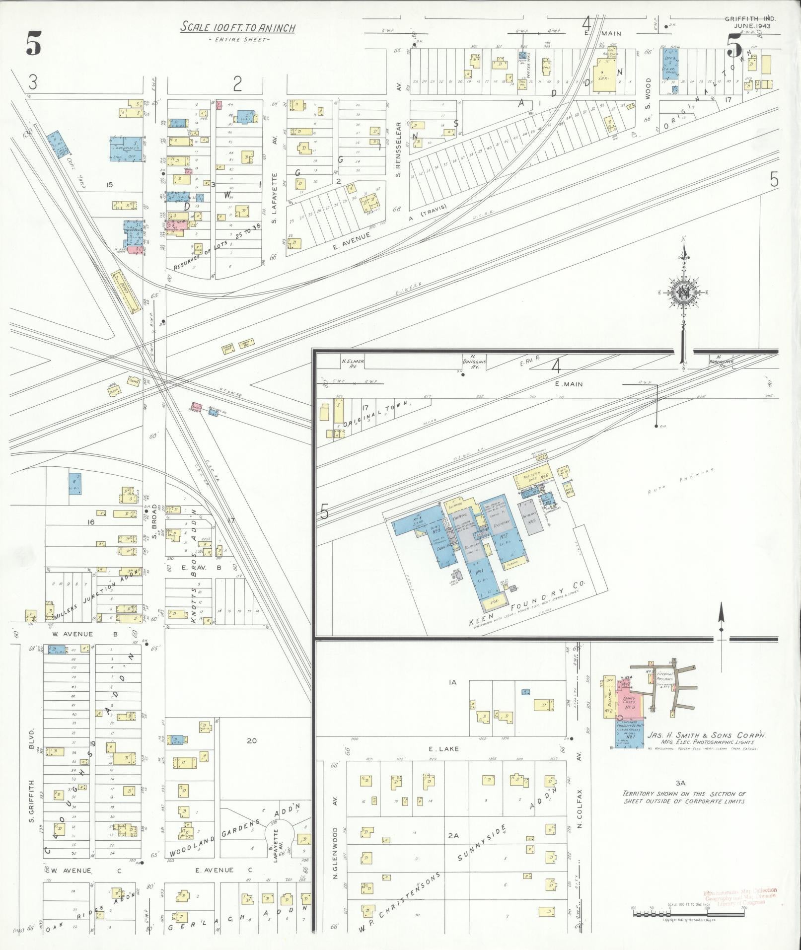Sanborn Fire Insurance Map from Griffith, Lake County, Indiana (1943), Sheet #0005 - Complete Map Set gallery image, historic Sanborn map, vintage wall art, Indiana Indiana