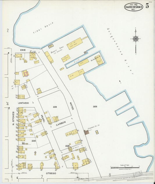 Sanborn Fire Insurance Map from Havre De Grace, Harford County, Maryland (1921), Sheet #0005 - Historic Sanborn Fire Insurance Map Print, vintage old map wall art, antique decor, genealogy gift, Maryland Maryland map