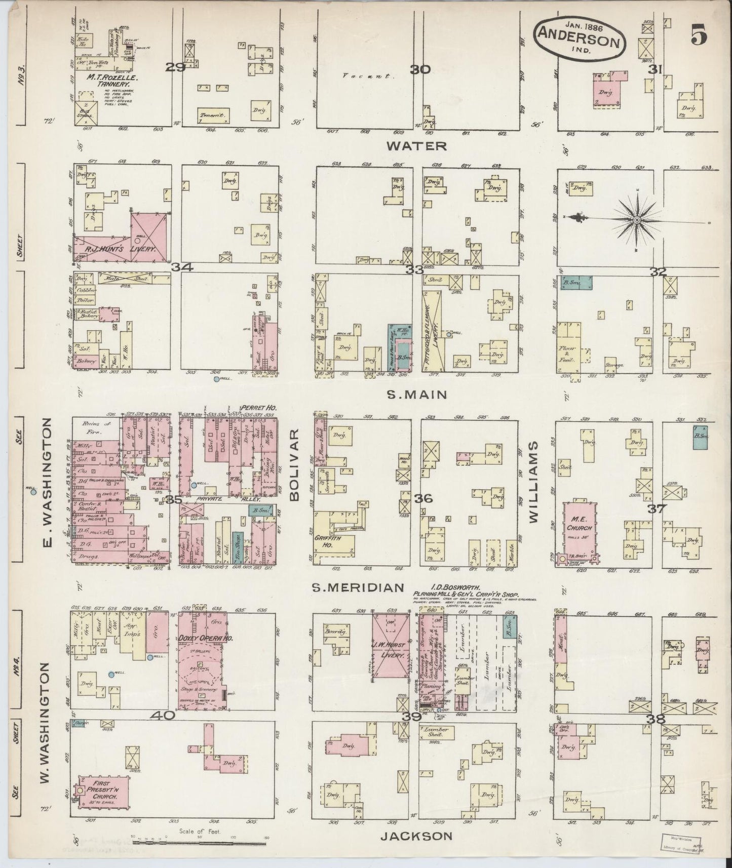 Sanborn Fire Insurance Map from Anderson, Madison County, Indiana (1886), Sheet #0005 - Historic Sanborn Fire Insurance Map Print, vintage old map wall art, antique decor, genealogy gift, Indiana Indiana map