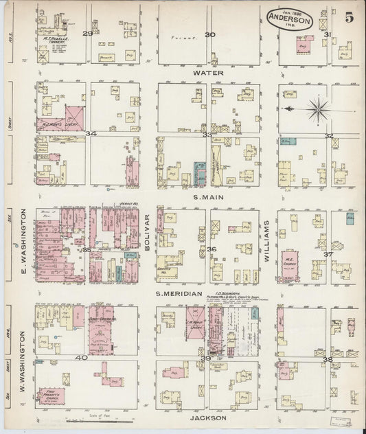 Sanborn Fire Insurance Map from Anderson, Madison County, Indiana (1886), Sheet #0005 - Historic Sanborn Fire Insurance Map Print, vintage old map wall art, antique decor, genealogy gift, Indiana Indiana map