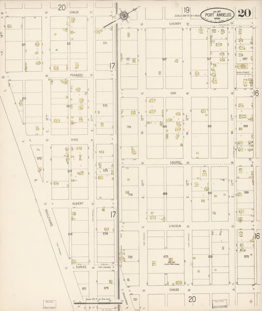 Sanborn Fire Insurance Map from Port Angeles, Clallam County, Washington (1917), Sheet #0020 - Historic Sanborn Fire Insurance Map Print, vintage old map wall art, antique decor, genealogy gift, Washington Washington map