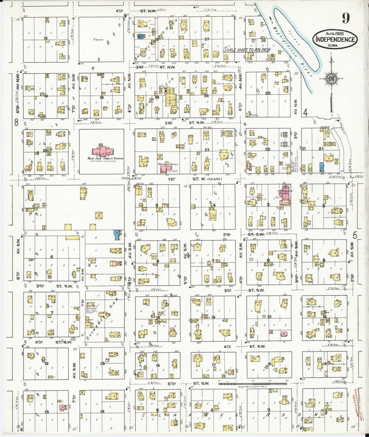 Sanborn Fire Insurance Map from Independence, Buchanan County, Iowa (1920), Sheet #0009 - Historic Sanborn Fire Insurance Map Print