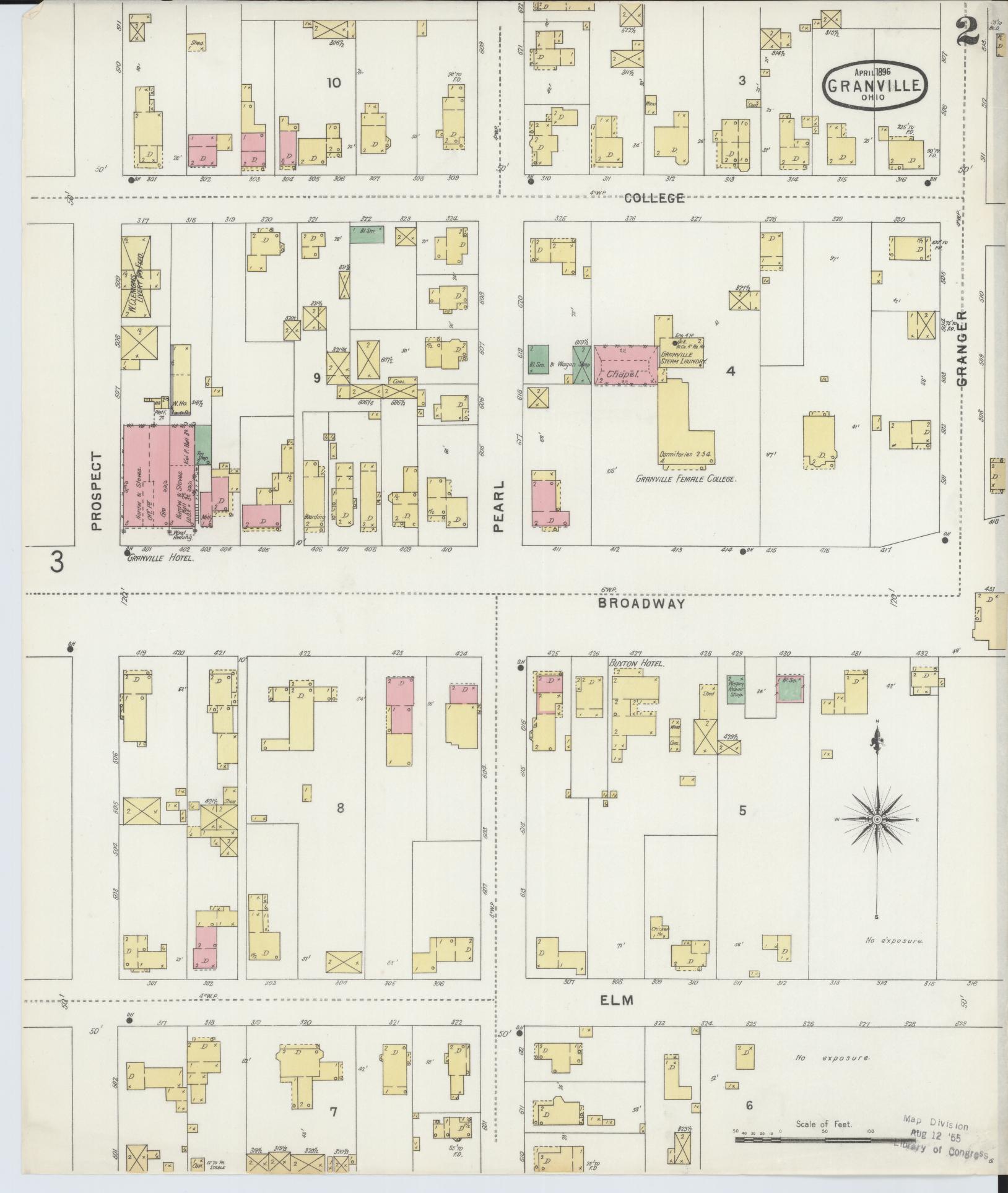 Sanborn Fire Insurance Map from Granville, Licking County, Ohio (1896), Sheet #0002 - Complete Map Set gallery image, historic Sanborn map, vintage wall art, Ohio Ohio