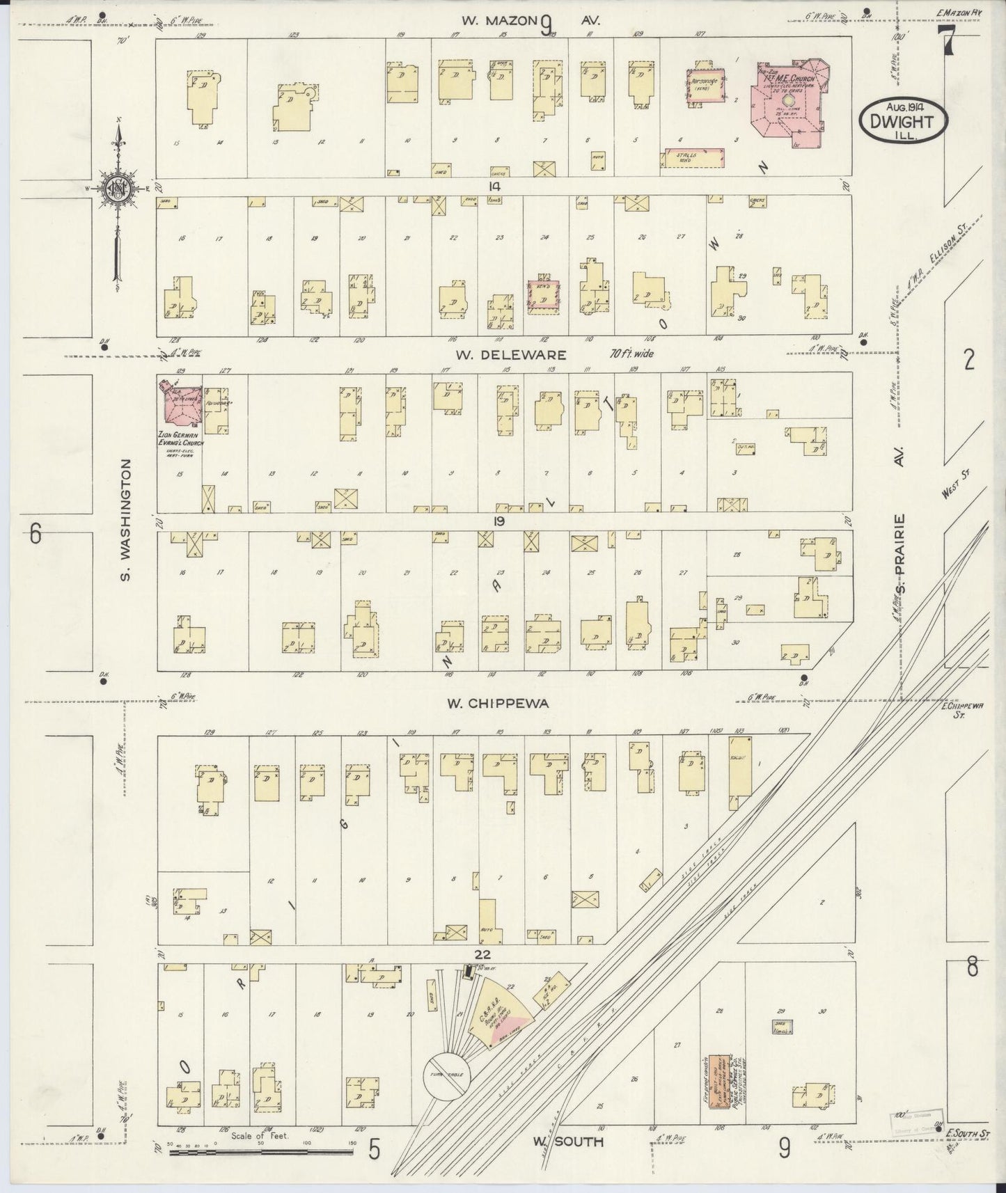 Sanborn Fire Insurance Map from Dwight, Livingston County, Illinois (1914), Sheet #0007 - Complete Map Set gallery image, historic Sanborn map, vintage wall art, Illinois Illinois