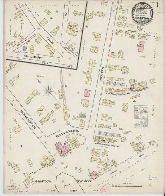Sanborn Fire Insurance Map from Grafton, Worcester County, Massachusetts (1885), Sheet #0001 - Complete Map Set gallery image, historic Sanborn map, vintage wall art, Massachusetts Massachusetts