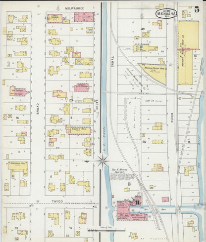 Sanborn Fire Insurance Map from Menasha, Winnebago County, Wisconsin (1895), Sheet #0005 - Historic Sanborn Fire Insurance Map Print, vintage old map wall art, antique decor, genealogy gift, Wisconsin Wisconsin map
