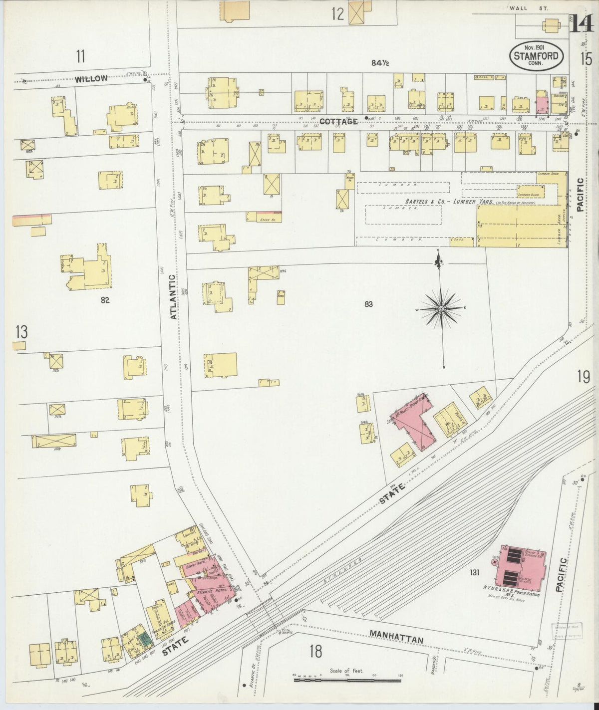 Sanborn Fire Insurance Map from Stamford, Fairfield County, Connecticut (1901), Sheet #0014 - Historic Sanborn Fire Insurance Map Print, vintage old map wall art, antique decor, genealogy gift, Connecticut Connecticut map