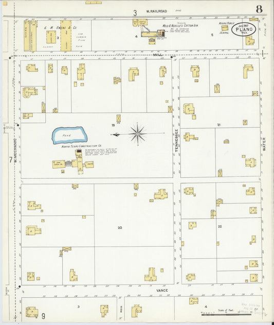 Sanborn Fire Insurance Map from Plano, Collin County, Texas (1907), Sheet #0008 - Historic Sanborn Fire Insurance Map Print, vintage old map wall art, antique decor, genealogy gift, Texas Texas map