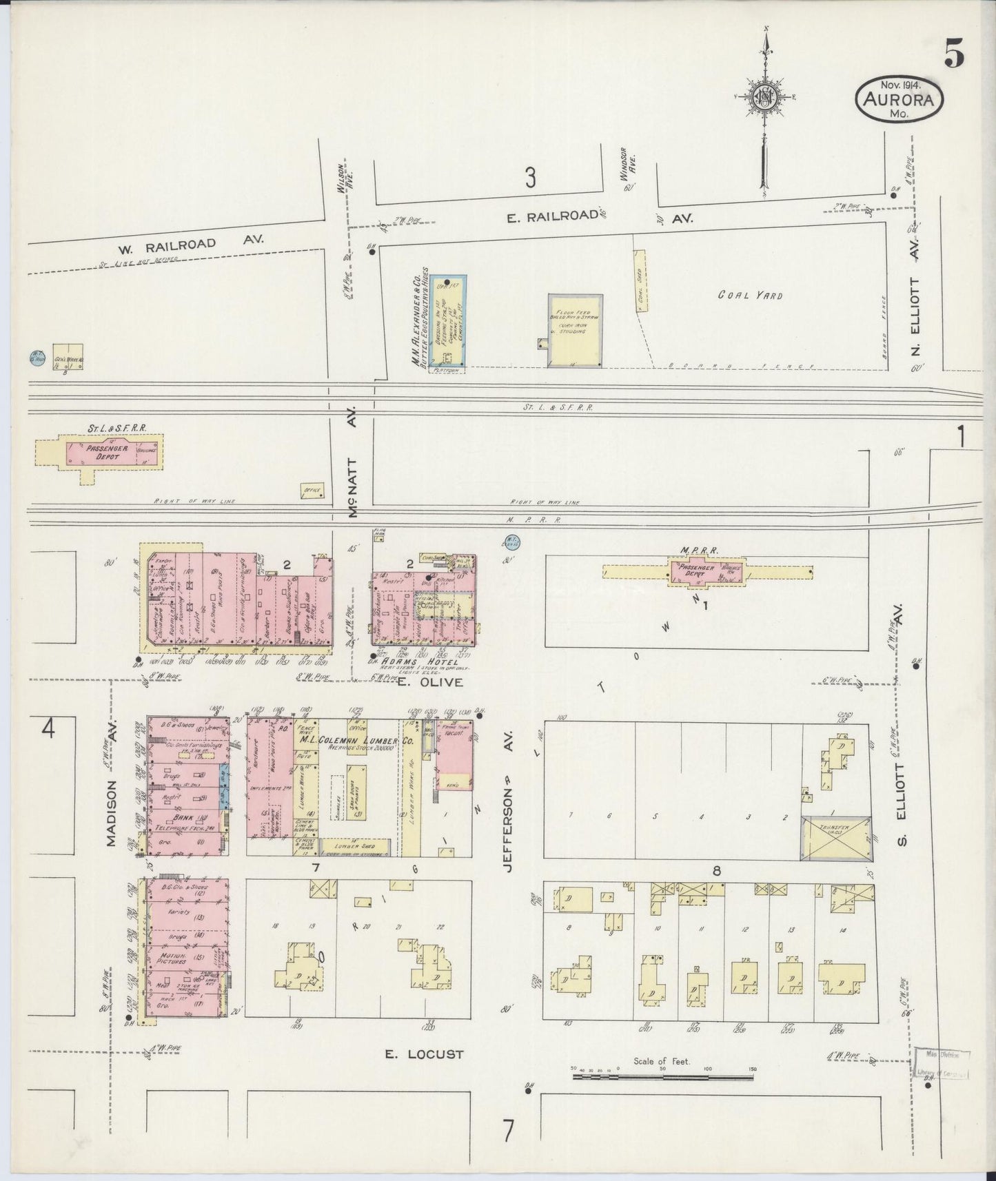 Sanborn Fire Insurance Map from Aurora, Lawrence County, Missouri (1914), Sheet #0005 - Historic Sanborn Fire Insurance Map Print, vintage old map wall art, antique decor, genealogy gift, Missouri Missouri map
